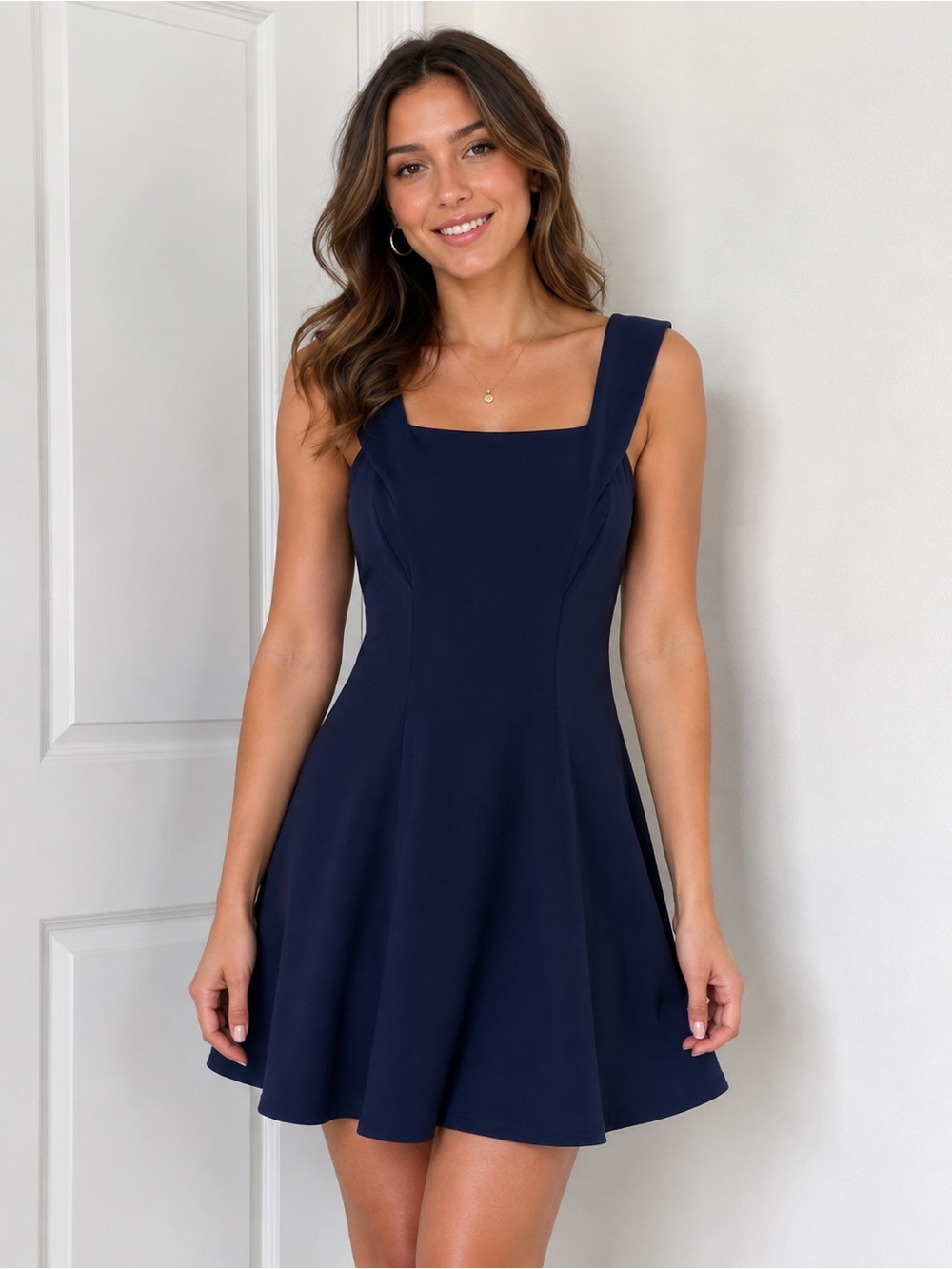 Teeze Me Navy Blue Fit & Flare Dress Size 0 Sleeveless Square Neck Dance Prom